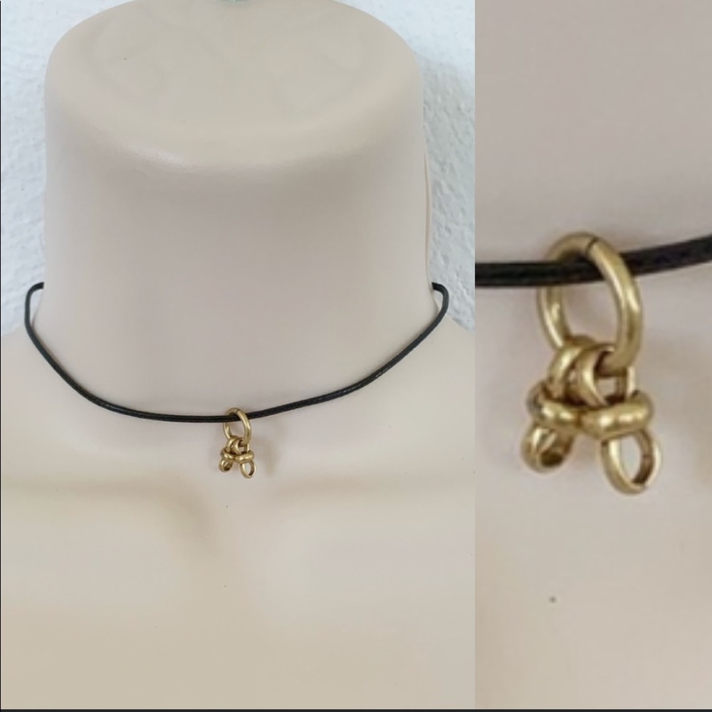 Handmade vintage gold ring pendant charm adjustable length choker necklace